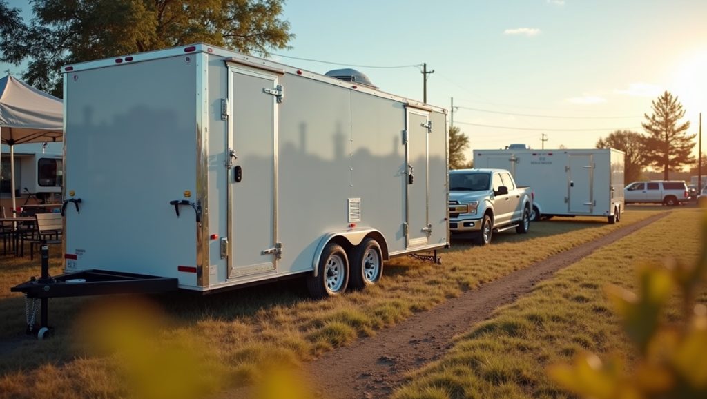 Portable restroom trailer at an outdoor event